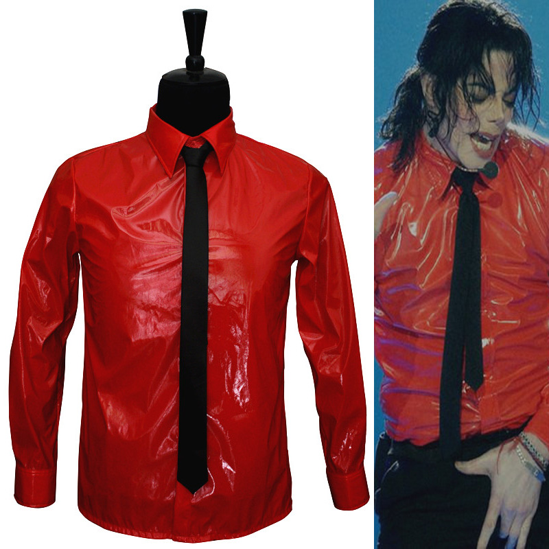 ★MJ★Michael Jackson Dangerous dangerous punk red painted leather shirt shirt gala performance