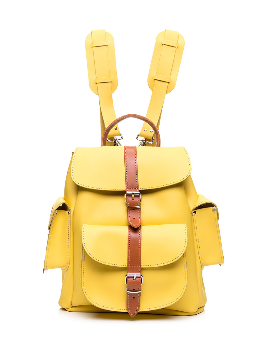 Grafea 黄褐拼色针扣搭带双贴袋双肩包