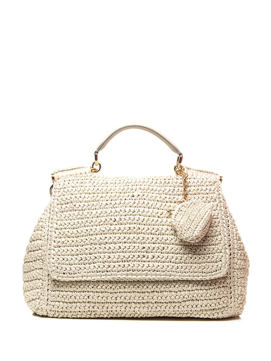 Dolce&Gabbana 白色草编纹翻盖手提肩包