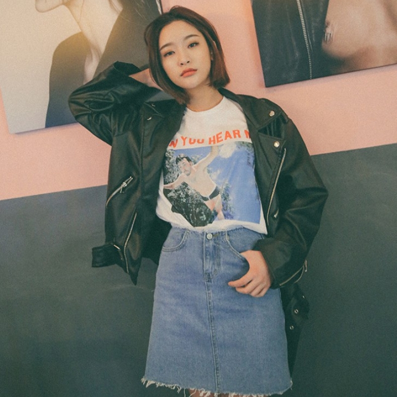 韩国stylenanda官方正品 复古风多拉链设计翻领机车夹克-黑色