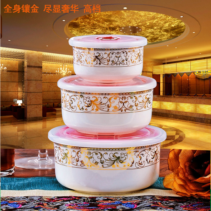 Jingdezhen porcelain ipads preservation bowl three - piece microwave bento box sealed box lunch box crisper ceramic bowl