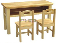 Kindergarten childrens tables and chairs solid wood sylvestris pine rubber wood double-layer two-person table parent-child garden baby learning desks and chairs