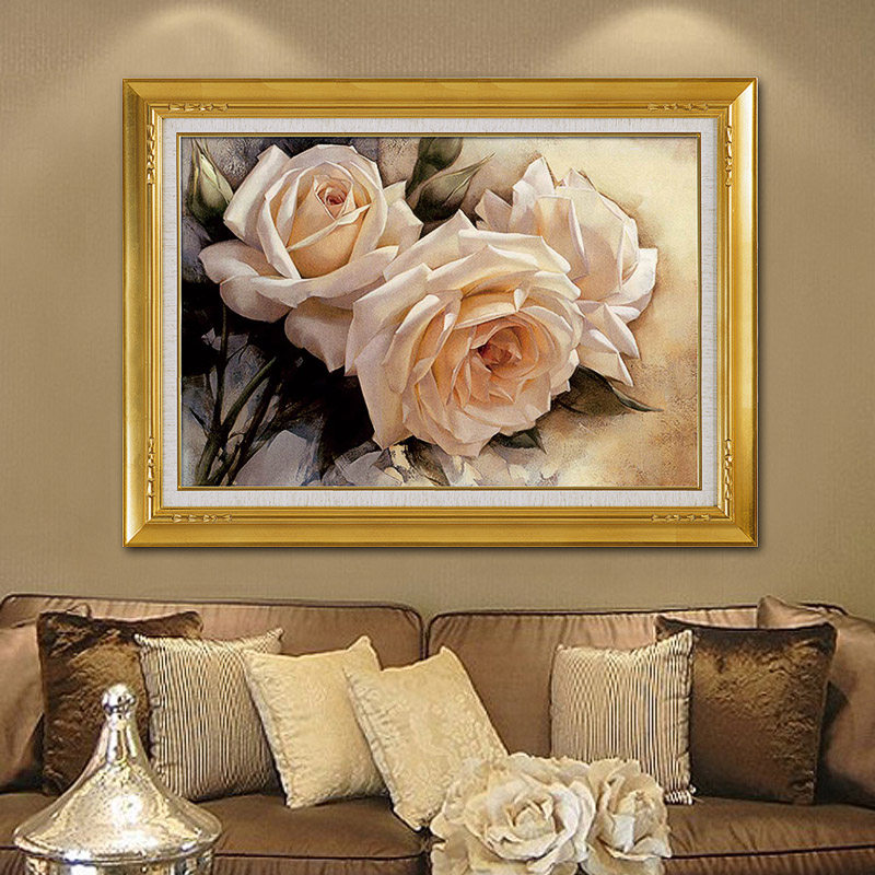 Mona Lisa Oil Painting White Rose Cross embroidered 2021 new line embroidered living room Small bedroom European-style small dining room