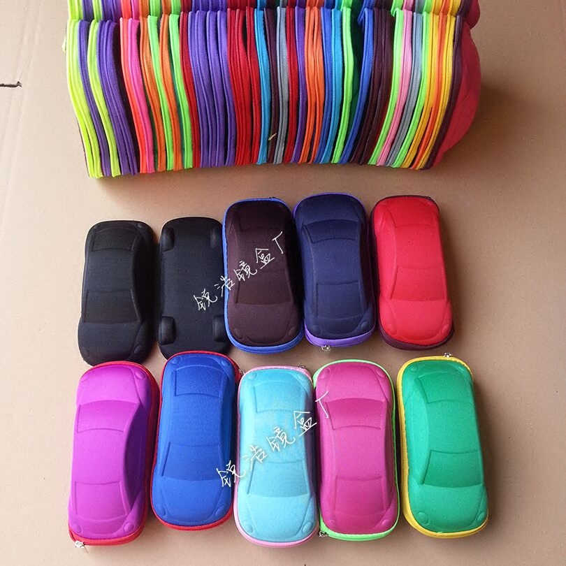 Colorful car knitted fabric children sunglasses Student eye accessories eva soft bag sunglasses box wholesale custom