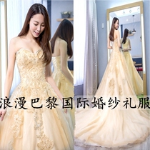 2020 new bandeau wedding dress champagne color bride wedding long tail engagement party wedding long dress dinner party woman