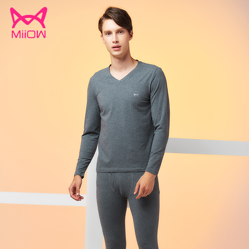 ấm catman và mùa thu đồ lót dày và mùa đông mới quần nhung nóng single-layer mens V-cổ mùa thu dài tay phù hợp.