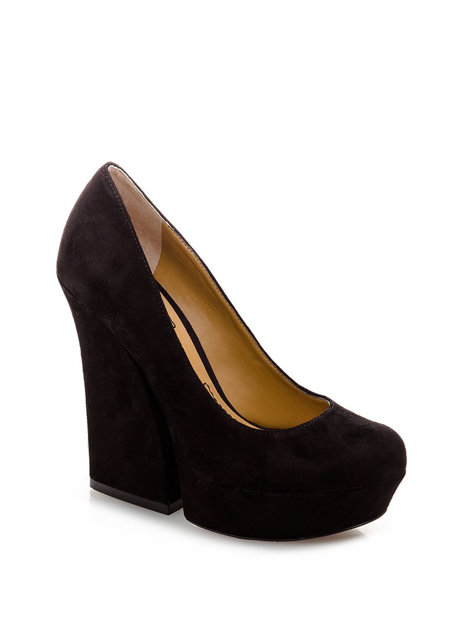 Nine West/玖熙 黑色麂皮几何粗跟高跟鞋