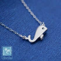 Designer custom S925 silver pure handmade diamond brushed little whale dolphin necklace pendant set