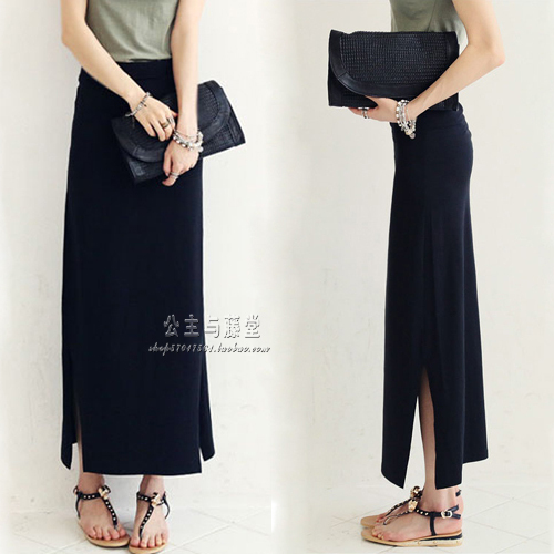 Fujita Family Plus Size, Extra-Long Skirt with Elastic Waist, Modal Stretch, Large Flared Hem, Side Slits, Plus-Size Skirt