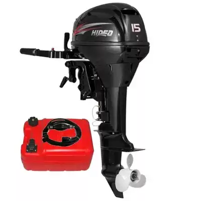 Hot selling outdoor machine 2 stroke 15 horsepower double cylinder short sleeve outboard motor boat motor with external fuel tank