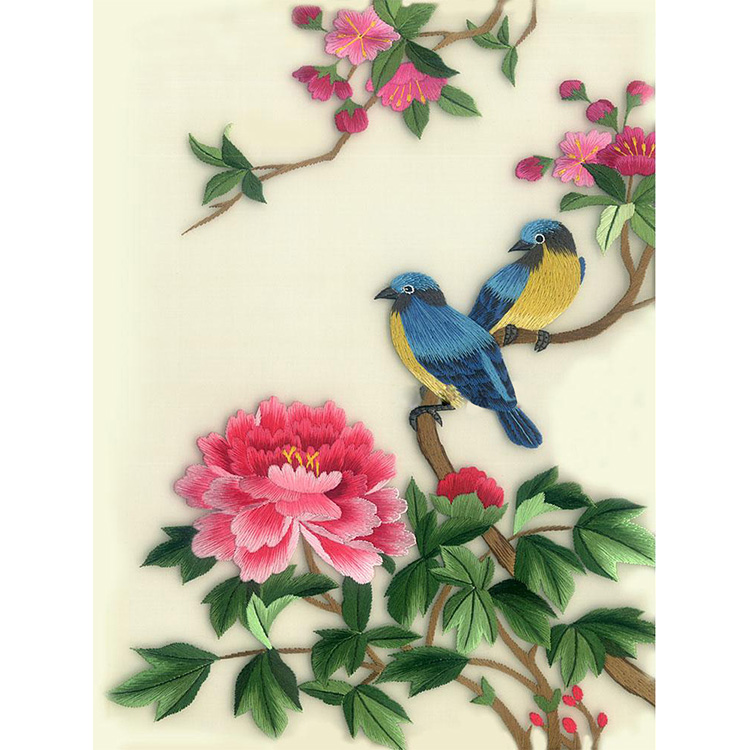 Suzhou embroidery diy kit beginner peony flower and bird stitch scanning manual entry embroidery send one-to-one video tutorial