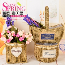 Pastoral creative flower basket straw woven rattan flower pot flower arrangement flower basket multi-meat small flower pot creative green rose pot butterfly orchid pot