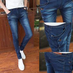 Summer Thin Stretch Jeans Men's Korean Style Slim Fit Small Leg Pants Trendy Men's Summer Casual Straight Long Men's Pants