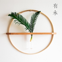 Wooden wall-mounted flower can be hydroponic Japanese-style Nordic flower wall decoration solid wood tea room simple creativity