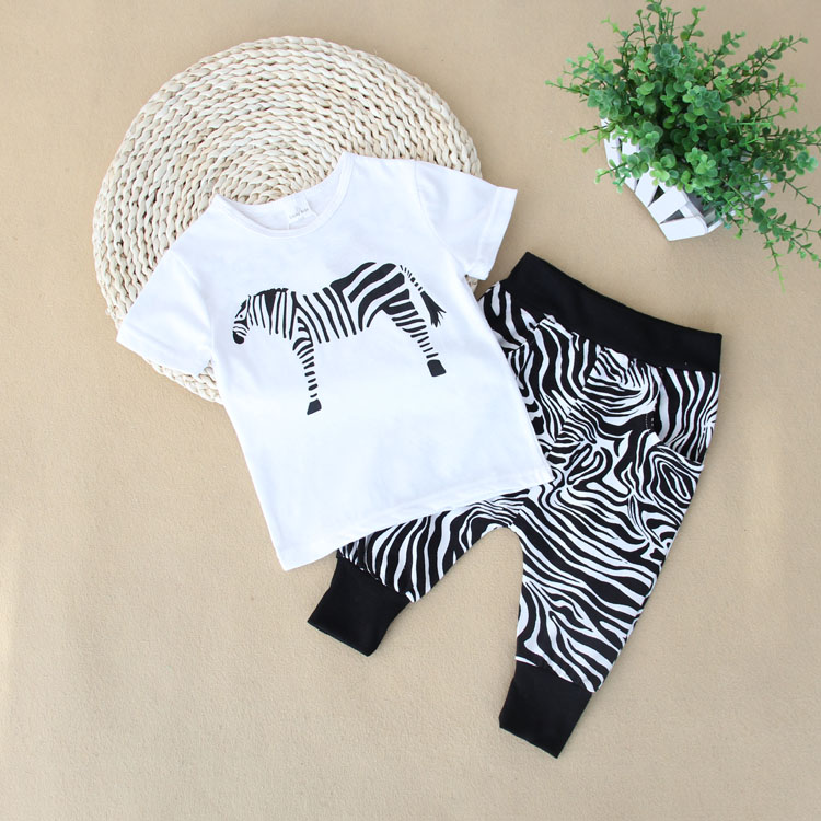 Everyday special children's clothing summer zebra short-sleeved short pants suit baby cotton male and female children's T-shirt two-piece set