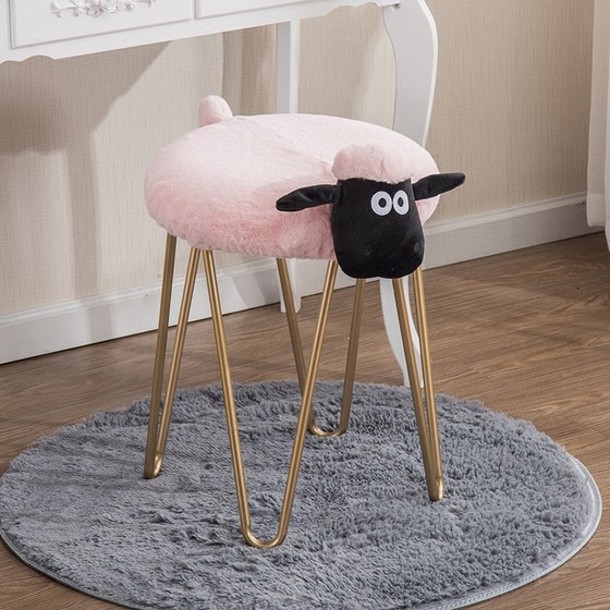 Creative wrought iron makeup stool lamb washable stool Nordic designer furniture dressing stool nail shop low stool