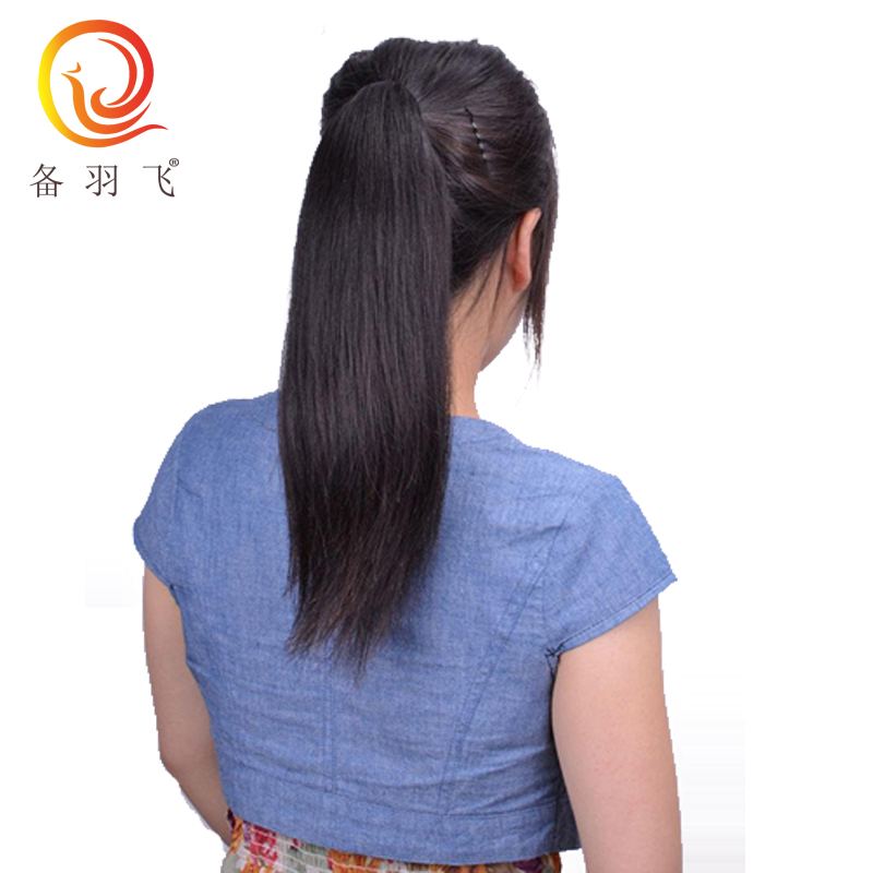 备羽飞品牌40厘米真发直发绑带假发少女发捆绑口袋马尾辫隐形特价