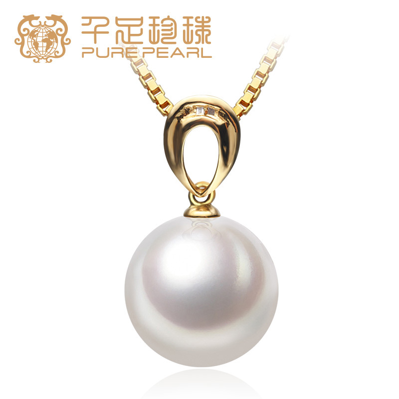 one thousand foot pearl positive round light and bright light 10 5mm Tahiti black pearl 18K gold inlaid diamond pendant necklace