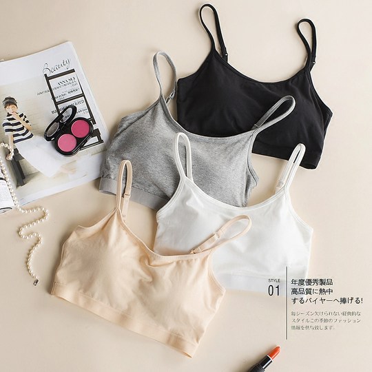 Export pure cotton tube top with chest strap and chest pad for student girls underwear without rims bra one-piece short camisole