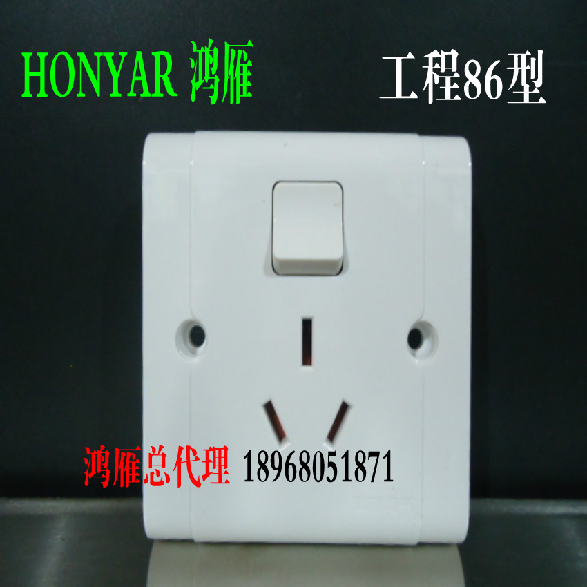 Hangzhou Hongyann Switch Congn series A86 type unipolar 10A socket open three-plug 10A safety