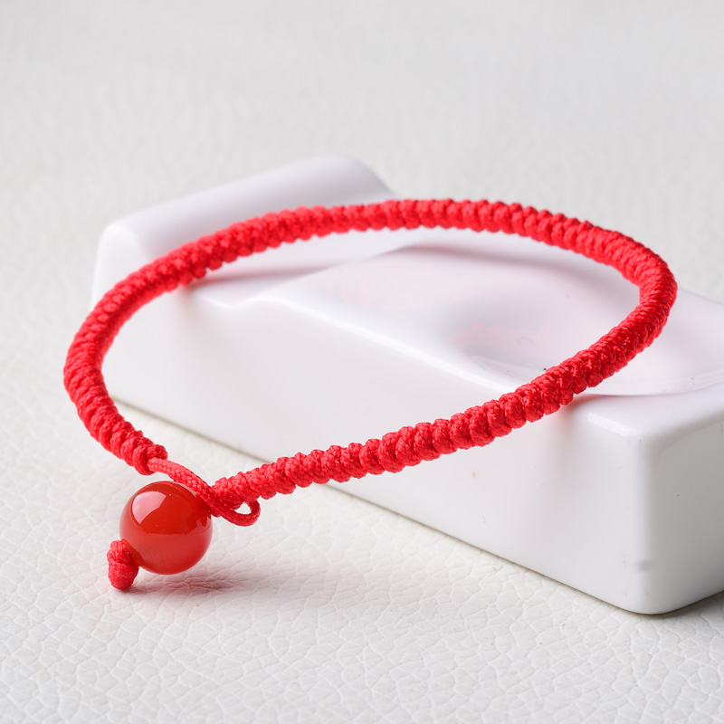 Crystal file Net red This year Red rope hand string Diamond knot hand braided bracelet Red agate jewelry Female accessories Gift