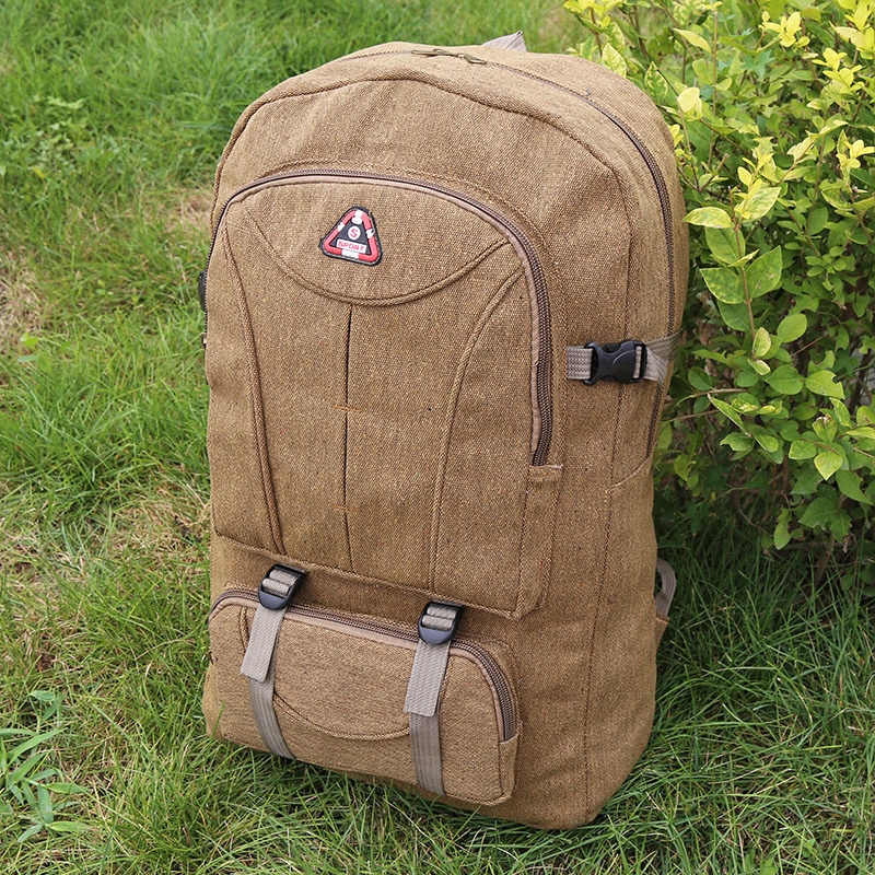 New 60 liters canvas large backpack large capacity shoulder bag men's retro luggage travel backpack mountaineering bag outdoor