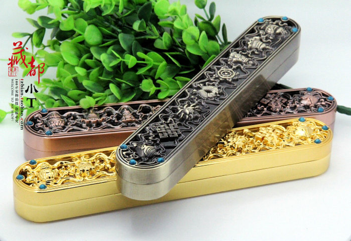 New Tibetan Chuo Auspicious Eight Precious Metal Alloy Mid flat Incense Stove Long Incense Stove Wire Incense Stove Lavender Wire Incense Box
