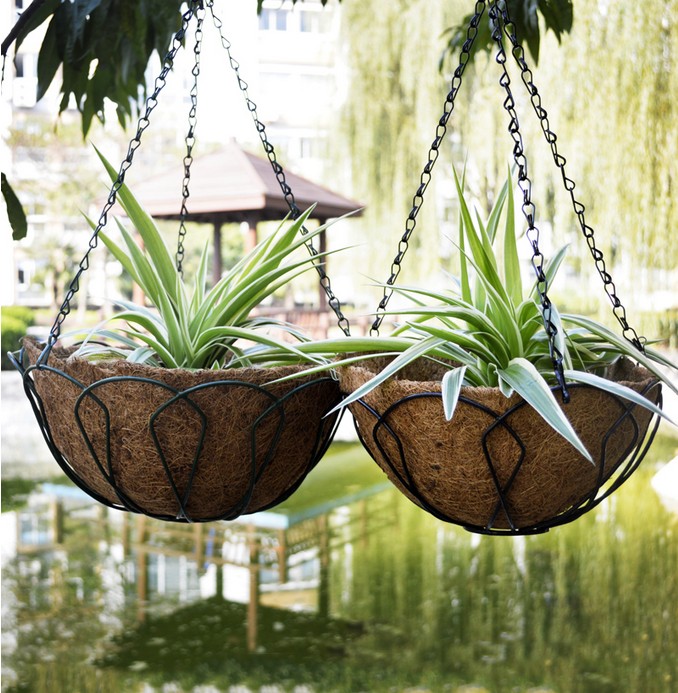 Balcony Flower Pot suspended flower pot iron art coconut palm hanging basin Hangover basin Coconut Palm Hanging Basket hanging basin Buy 2