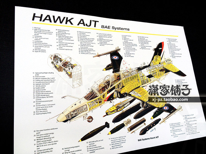 Eagle Hawk trainer fighter cross-sectional view Adur turbofan engine flip chart fighter poster