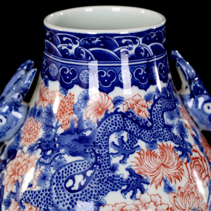 Jingdezhen ceramics youligong longfeng ears deer head mesa vase home sitting room adornment style furnishing articles