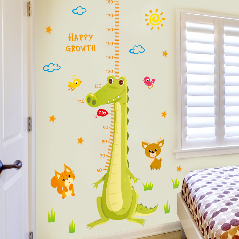 Cartoon Crocodile Height Sticker Kindergarten Wall Decorative Wall Stickers Animal Bedroom Children Room Bedside Stickler self-adhesive