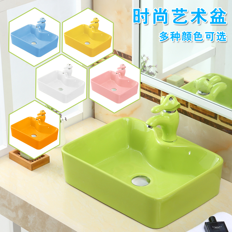 Small User Bathroom Nursery School Wash Basin Children Ceramics Colorful dressing room square washbasin surface basin