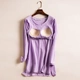 Mùa xuân và mùa đông và mùa đông dài tay nụ ruy băng ngực pad đồ ngủ cotton không mặc áo ngực tròn cổ áo thun dịch vụ nhà phù hợp với phụ nữ mặc