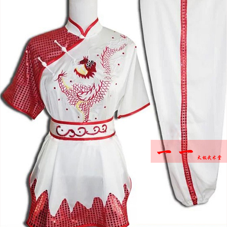 Shortsleeved embroidered dragon dress for highgrade martial arts