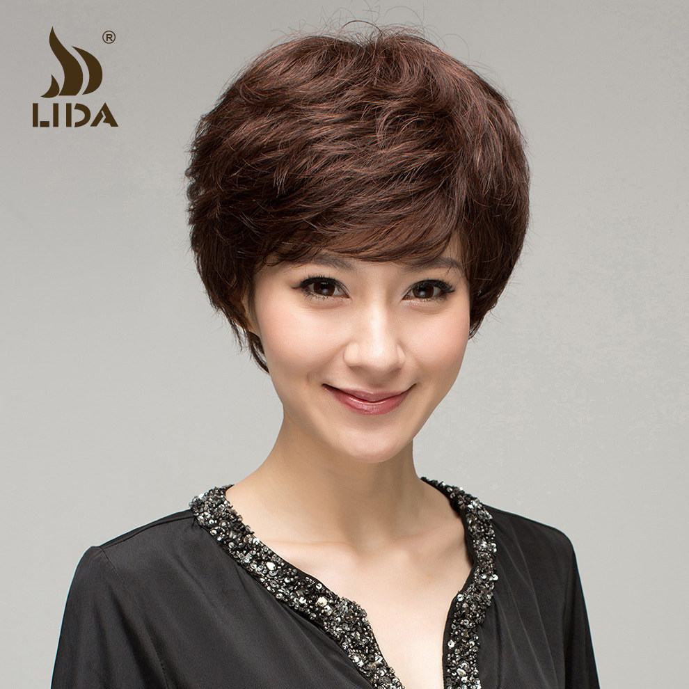 真发假发女短卷 全手织顶心 中老年妈妈假发短发蓬松 女士 假发套