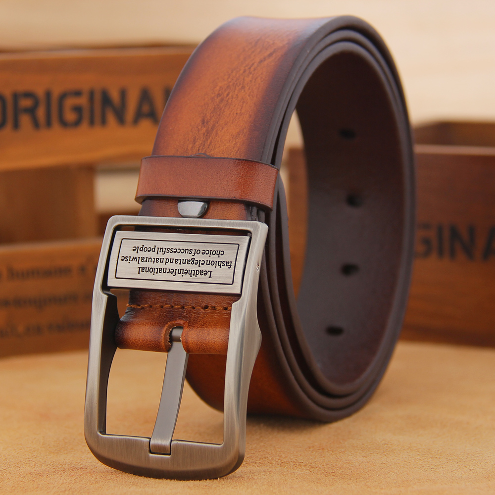 Ai Blenburg British vintage wind men's belt leather header pure cow needle button belt casual halo edition