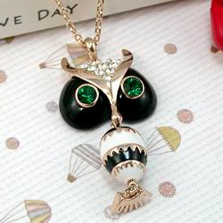 台湾官网直邮进口【伊饰晶漾】翠绿晶眸猫头鹰项炼