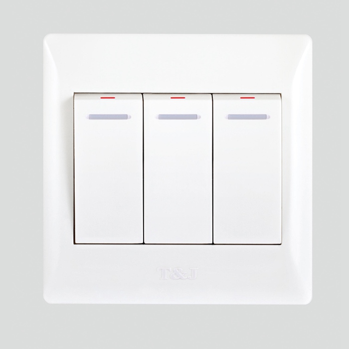 Tianji switch socket panel Yueting series 86 three open double cut switch elegant white HB273-2