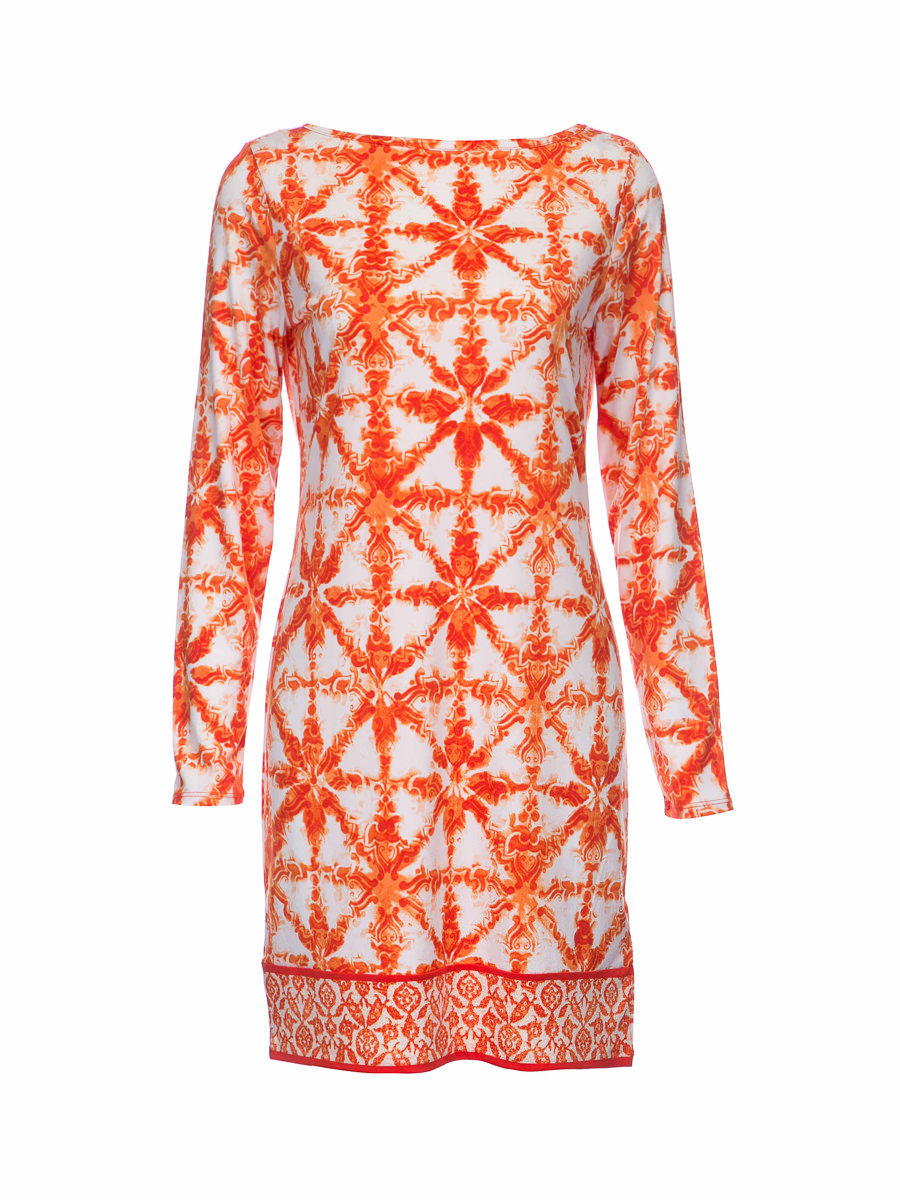 MICHAEL Michael Kors 橙色印花一字领长袖连衣裙