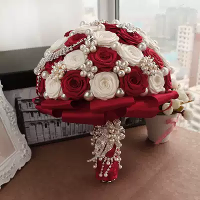 新款手工定製高檔豪華珍珠玫瑰新娘捧花結婚禮物創意禮品婚慶用品