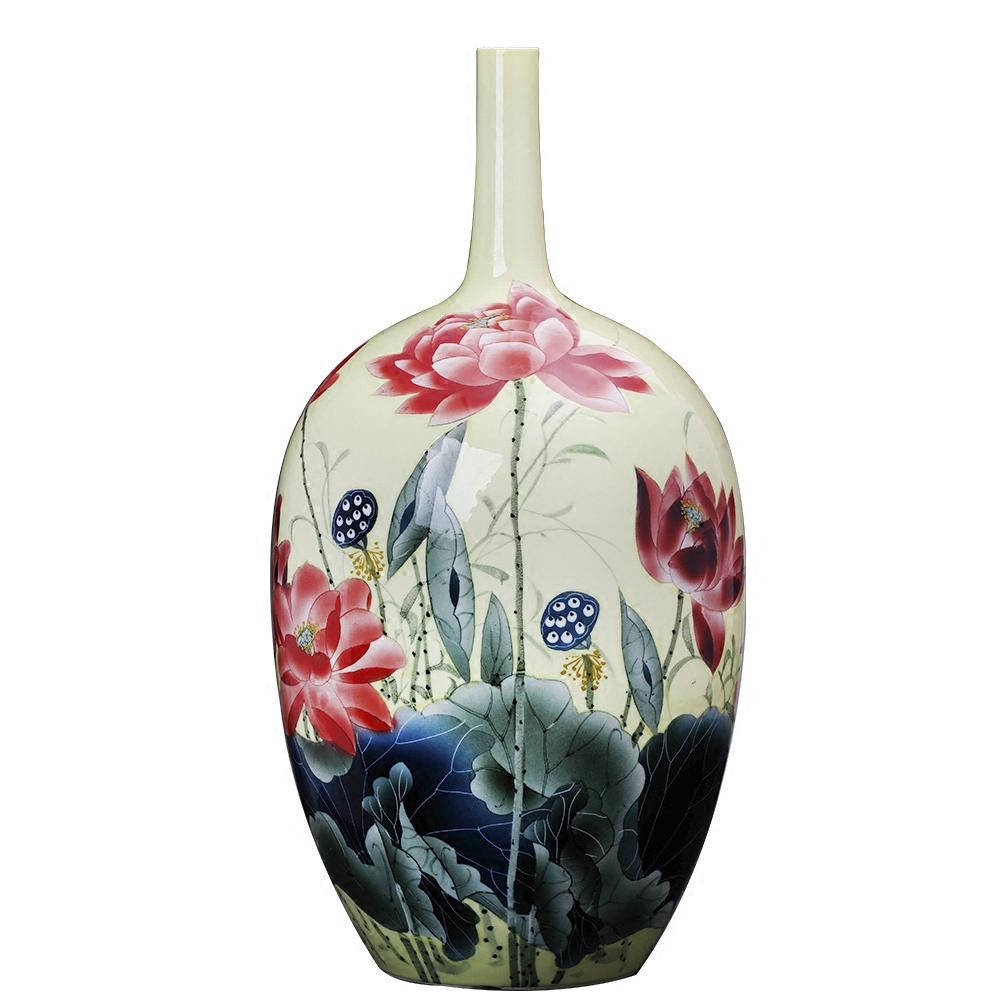 Jingdezhen ceramics furnishing articles famous bottles hand made yellow lotus flower implement new Chinese handicraft decoration in the living room