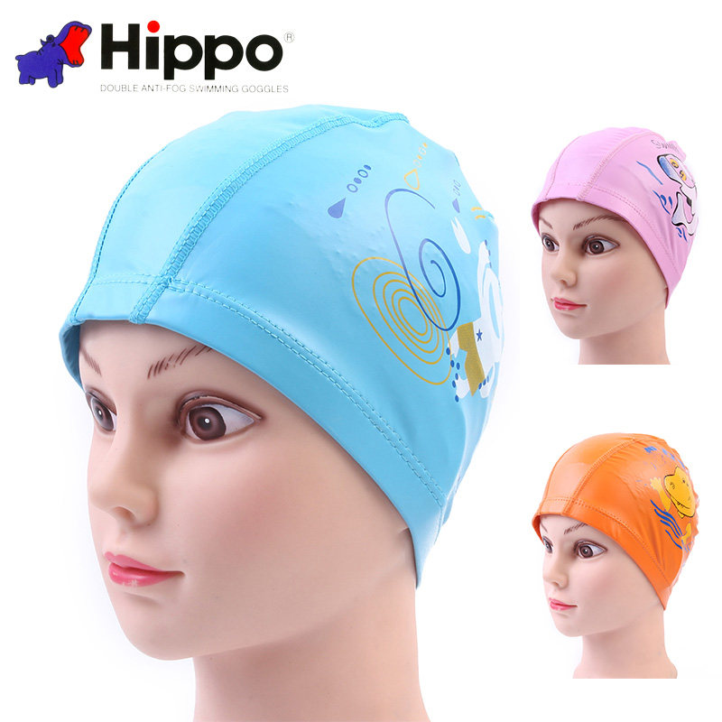 Treasures Hippo children swimming cap waterproof ear PU hat children coated cartoon swimming hat cute