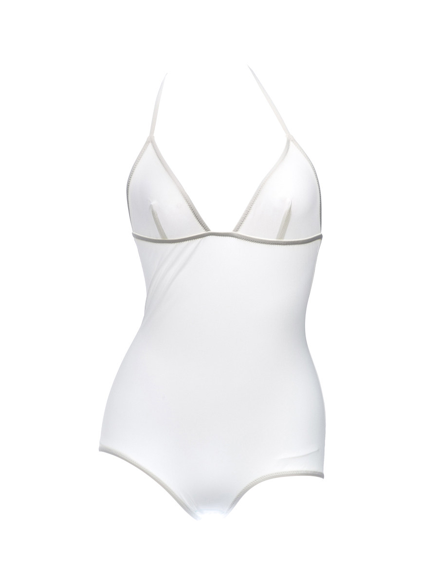 Dolce&Gabbana 白色深V系脖连体泳衣
