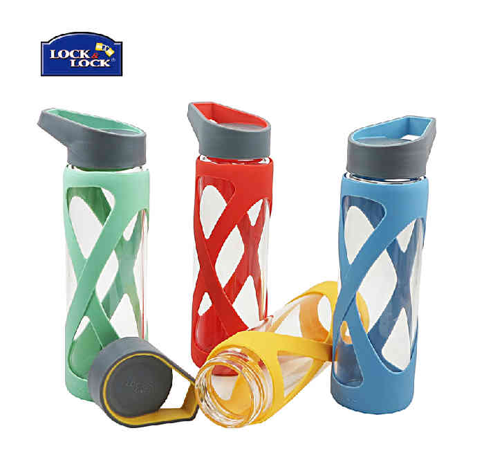 Lock Lock Heat Resistant Glass Water Cup Silicone Case Portable Creative Kettle LLG931 Free Cup Brush 510ml