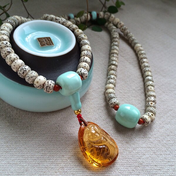 Gaomi Xingyue Bodhi 108 Buddha Bead Necklace Raw Mine Hubei High Porcelain Turquoise Collection Citrine