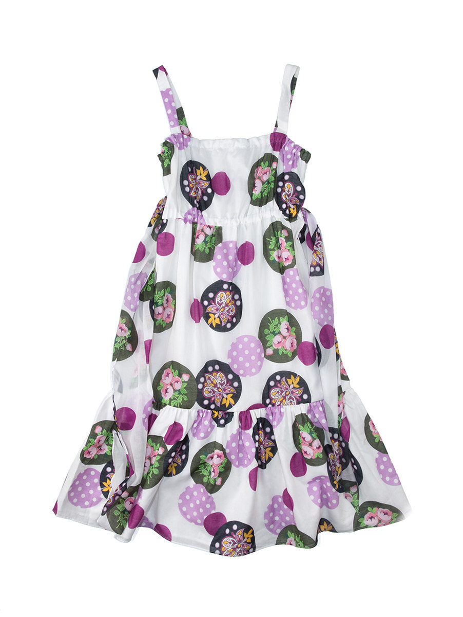 Dolce&Gabbana 白色圆点花朵图案大童吊带连衣裙