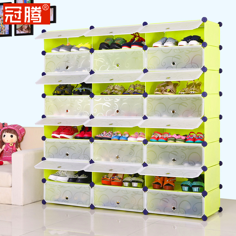 冠腾简易三排大容量防尘树脂鞋架3P3-4+1