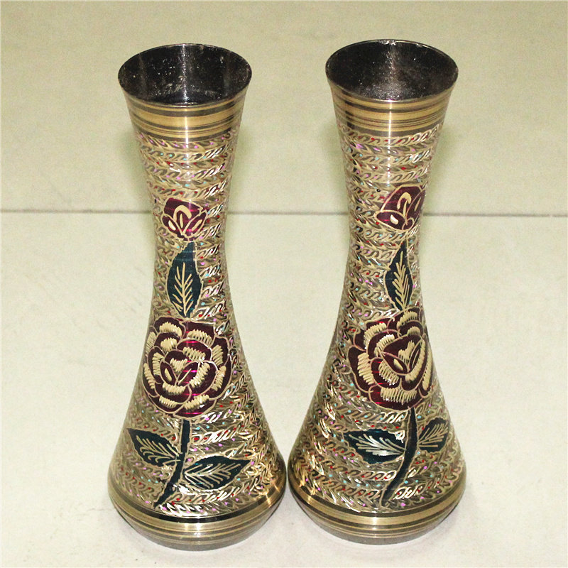 Pakistan handicrafts direct copper carvings 12 inch couple fine neck vase home decorated BT 503