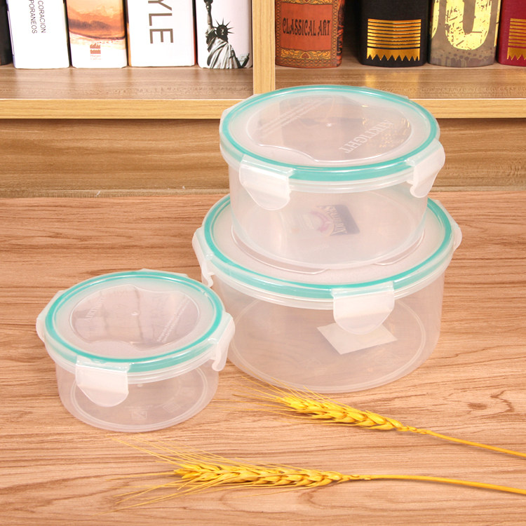 Round sealed crisper three-piece set Four-sided buckle compact box Small lunch box with vegetables Storage tank Printing LOGO