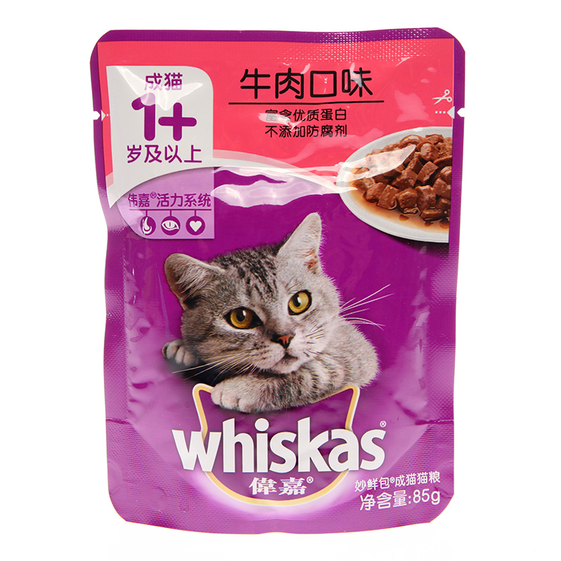 猫零食 伟嘉妙鲜包 牛肉味成猫粮 猫湿粮罐头85g 单包 拌饭妙鲜包